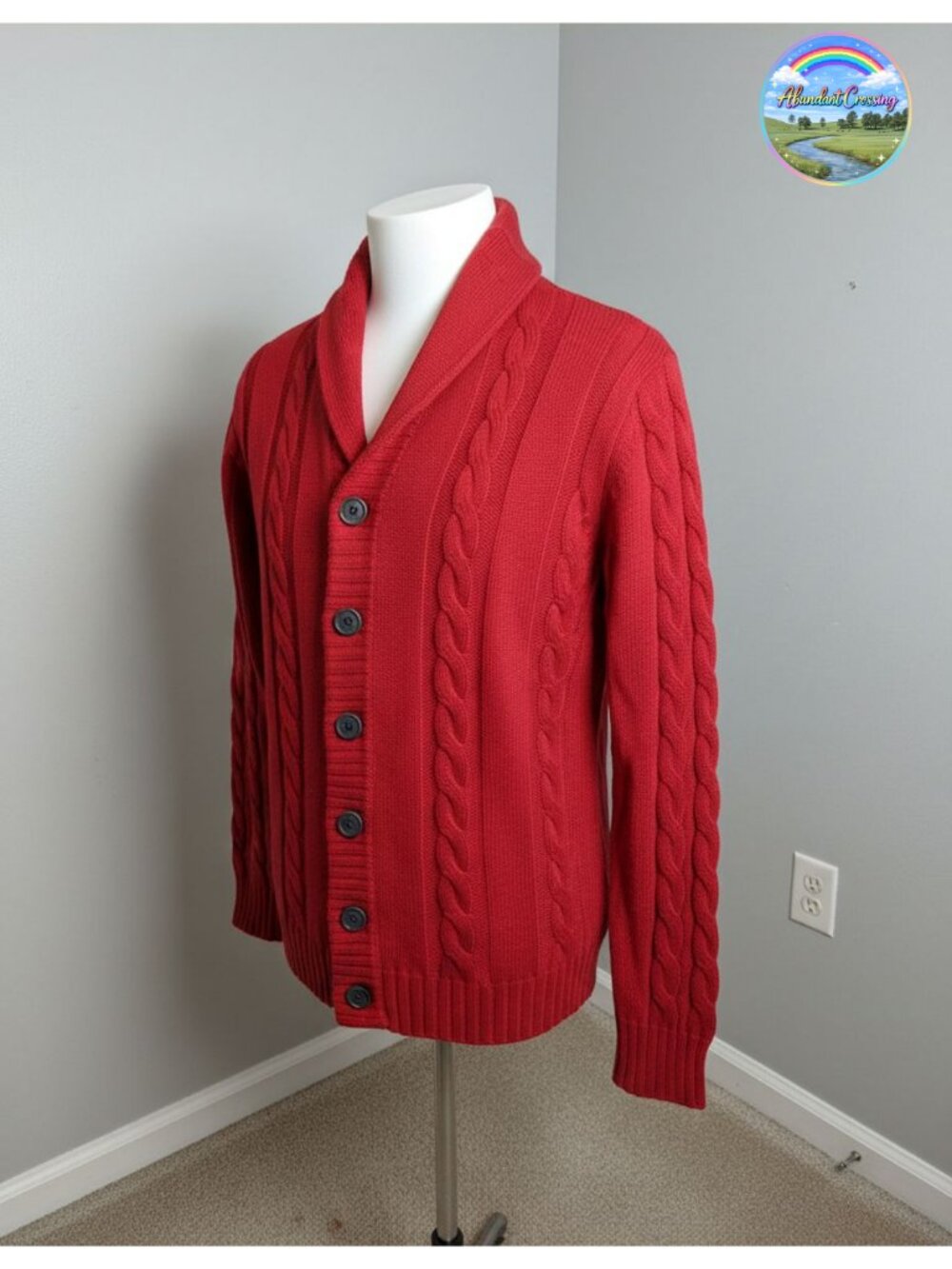 Men's Cable Knit Cardigan Button Down Mock Neck Sweater